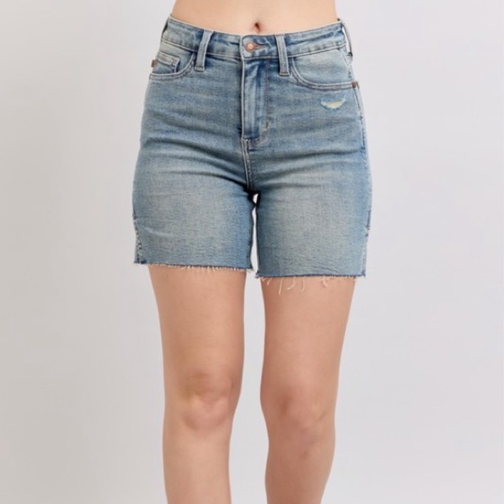 Judy Blue High Waist Vintage Wash Side Slit Denim Shorts